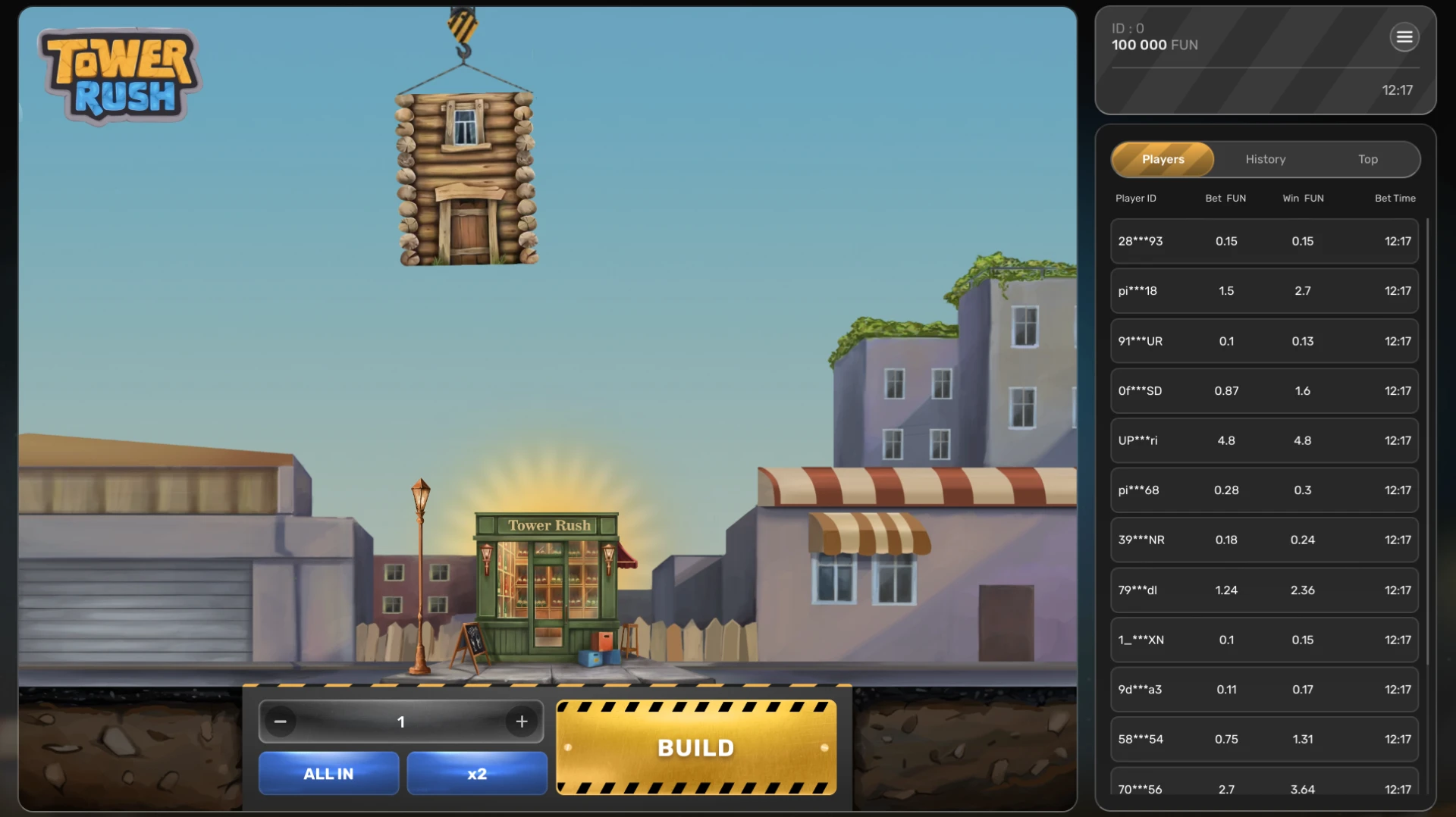 Interfaccia di gioco Tower Rush stile crash