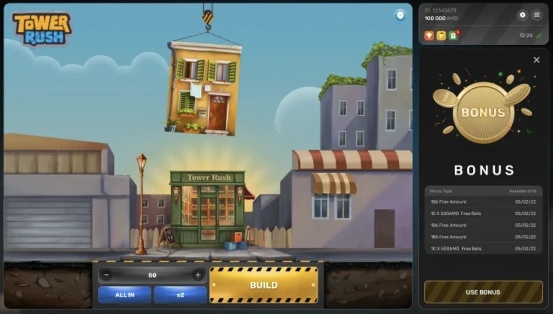 Pannello dei bonus disponibili nel gioco Tower Rush